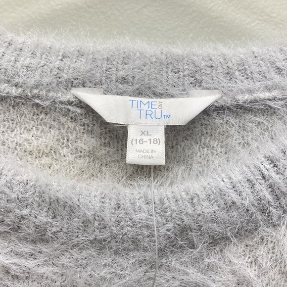 Time and Tru Fuzzy Sweater SIZE XL Light Grey Buffalo Plaid NEW Extra Large Soft - Picture 6 of 9